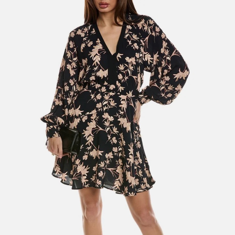 Reiss Black and Pink Floral Mini Dress